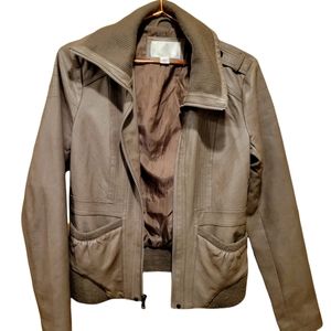 XHILIRATION Women’s SMALL (S) Biker Jacket Brown Faux Leather Zip Hipster Casual